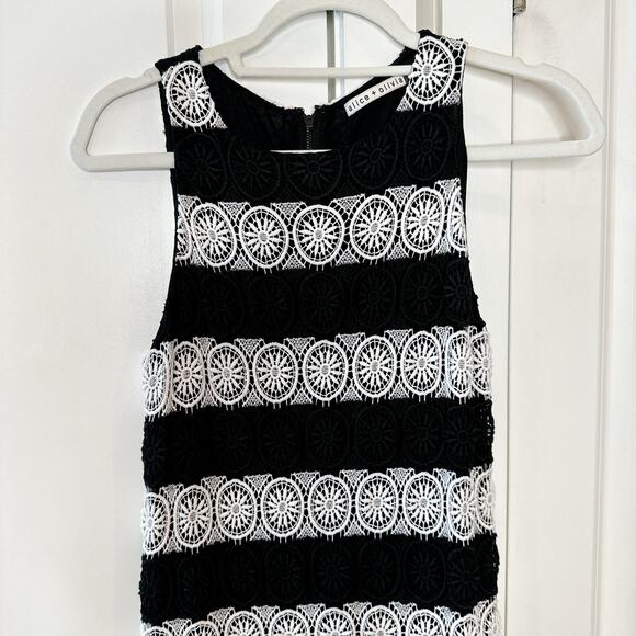 ALICE + OLIVIA Lucia Black White Crochet Racerback Slit Maxi Dress | Small - Picture 4 of 15